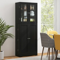 63.5″ Tall Kitchen Pantry Storage Cabinet w/ Glass Door Storage Shelves Black