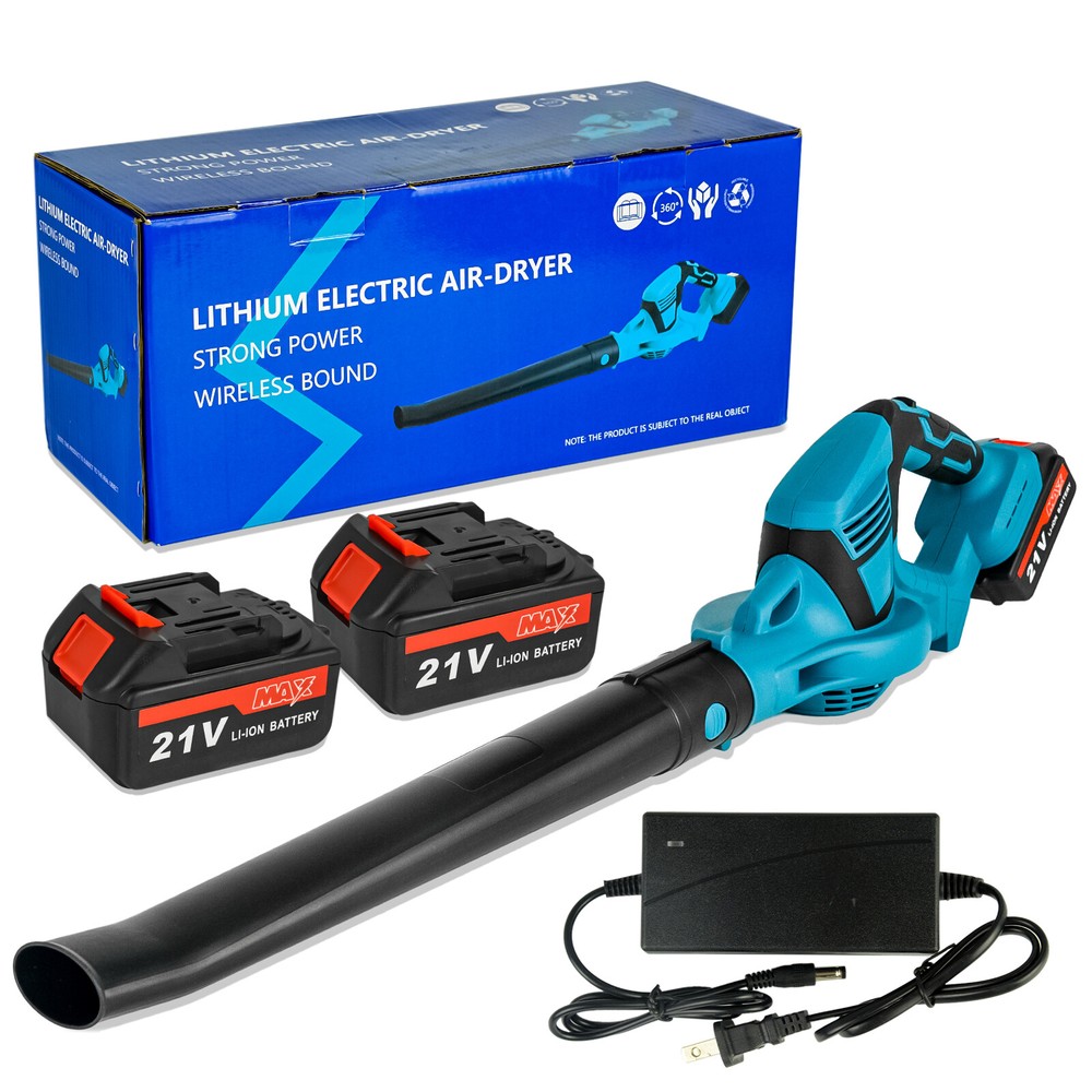 Electric Cordless Leaf Blower Garden Brushless Power Tool Charger + 2 Batteries