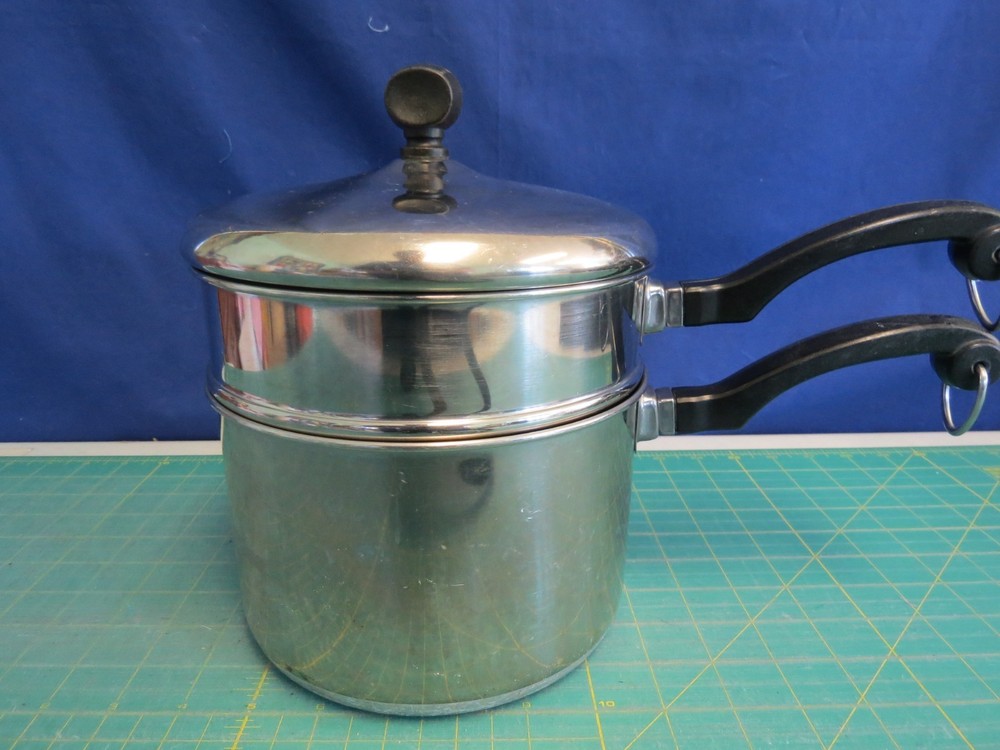 Vintage Farberware Double Boiler Pot 2.5 Qt Stainless Steel Aluminum Clad USA