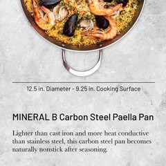 MINERAL B Carbon Steel Paella Pan – 12.5” Diameter, 9.25” Cooking Surface – M…