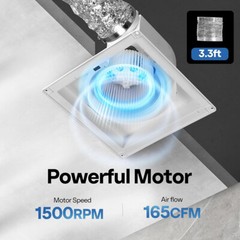 165 CFM Bathroom Exhaust Fan with 6500K LED Light & 4″ Duct Hose 2.5 Sones Fan