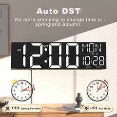 30″ Large Digital Wall Mount Clock with Remote Control, Alarm, Auto DST