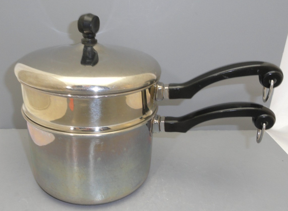 Vintage FarberWare 2 1/2 Qt Alum. Clad Stainless Steel Double Boiler Set
