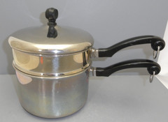 Vintage FarberWare 2 1/2 Qt Alum. Clad Stainless Steel Double Boiler Set