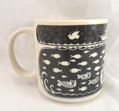 Taylor & NG 1976 Cat Fisherman Boat Fish 3.5” High Ceramic Coffee Mug