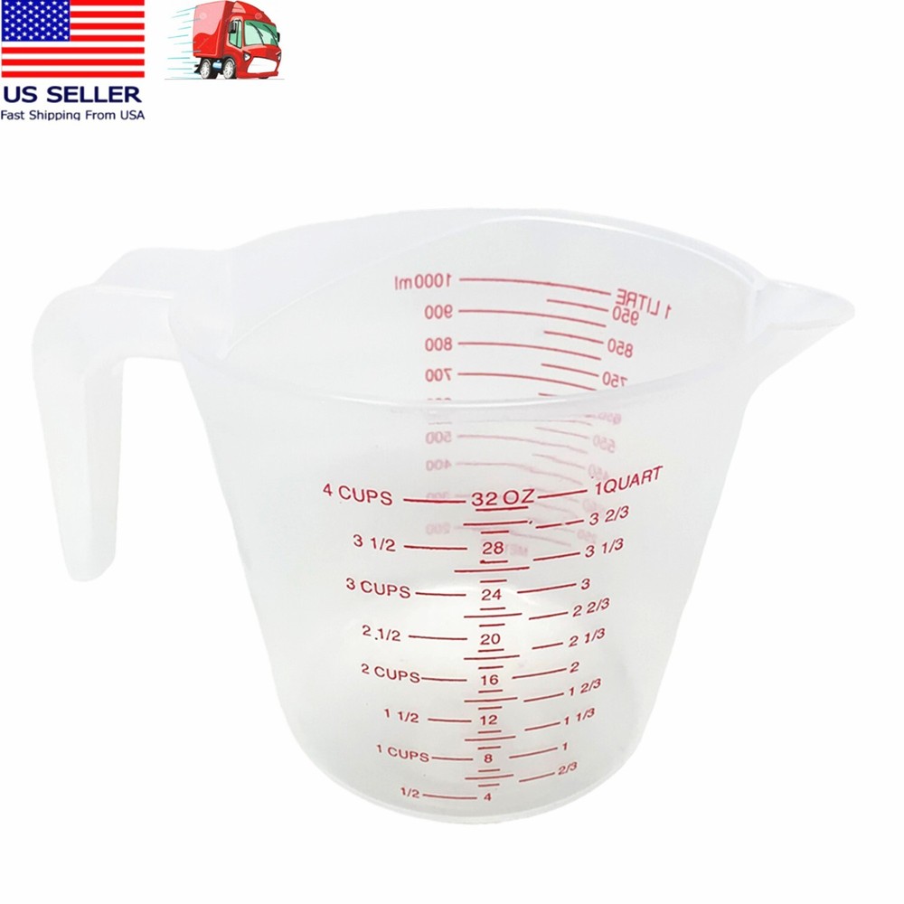 1 Liter (32oz) Clear Plastic Measuring Cup – milliliters, liter, oz, cups, quart