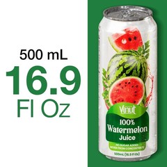 VINUT 100% Watermelon Juice, No Added Sugar, 16.9 fl oz (500 mL) Can, Pack of 6