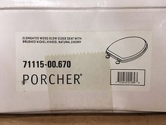 Porcher 71115-00.670 Elongated Wood Toilet Seat with BN Hinges, NATURAL CHERRY
