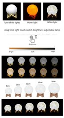 3D Moon Night Light Table Lamp USB Charging Remote Touch Control Home Decor Gift