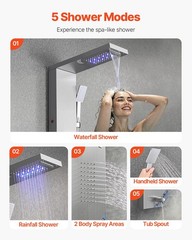 VEVOR Shower Panel Tower System Stainless Steel Column Rainfall Waterfall Head
