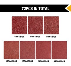72Pcs 5 inch Sanding Discs 8-Hole Hook Loop for Orbital Sander Paper 40-320Grit