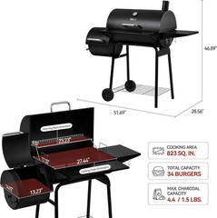 CC1830S BBQ Charcoal Grill and Offset Smoker | 823 Square Inch Cooking Surface,