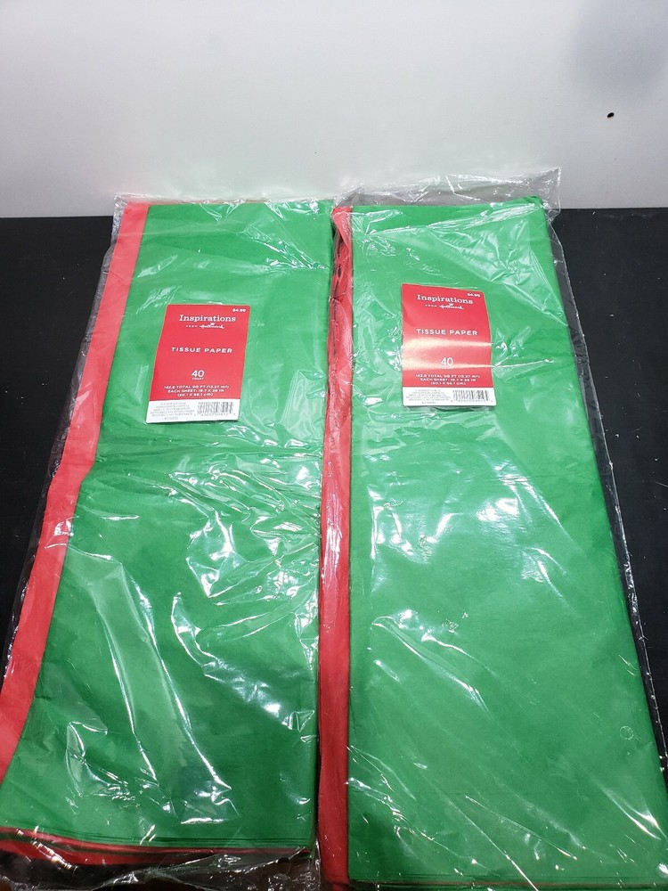 Hallmark – Green & Red Tissue Paper – 40 Count – Lot of Two Packages