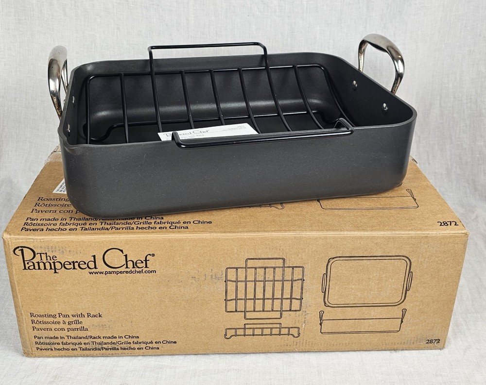 Pampered Chef Roasting Pan w/ Rack #2872 Non-Stick 16x12x4