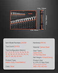 25PC Metric Combination Wrench Set 6–32mm Carbon Steel w/ Roll-Up Pouch
