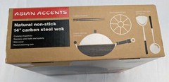 Wok Natural Non-stick 14″ Carbon Steel Frying Pan Cooking Fry Stir Sear New