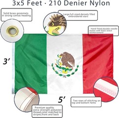 Embroidered Mexican Flag 3×5 FT 210D Heavy Duty Polyester Outdoor Mexico Flag
