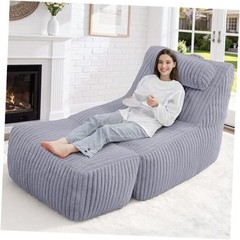 Giant Bean Bag Chairs for Adults,Bean Bag Lounger with Plush Light Grey