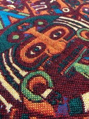 Vtg Monarca Mexico Aztec Sun Stone Calendar Blanket Tapestry Blue Queen/King