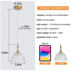 Modern Bronze Glass Pendant Light 7.68 in Dome Light Fixture with Clear K9 Cr…