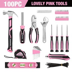 WORKPRO 100PIECE Pink Hand Tool Set w/Carrying Pouch Household Tool Kit for Home