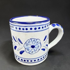 Le Souk Ceramique Tunisia Blue White Hand Painted Floral Coffee Mugs Set 2 READ