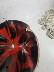 VTG CALIFORNIA POTTERY USA 610 RED FALL COLORS CANDY NUT DISH