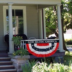 Large Patriotic Bunting Pleated Fan Flag God Bless America, 3 ft x 6 ft