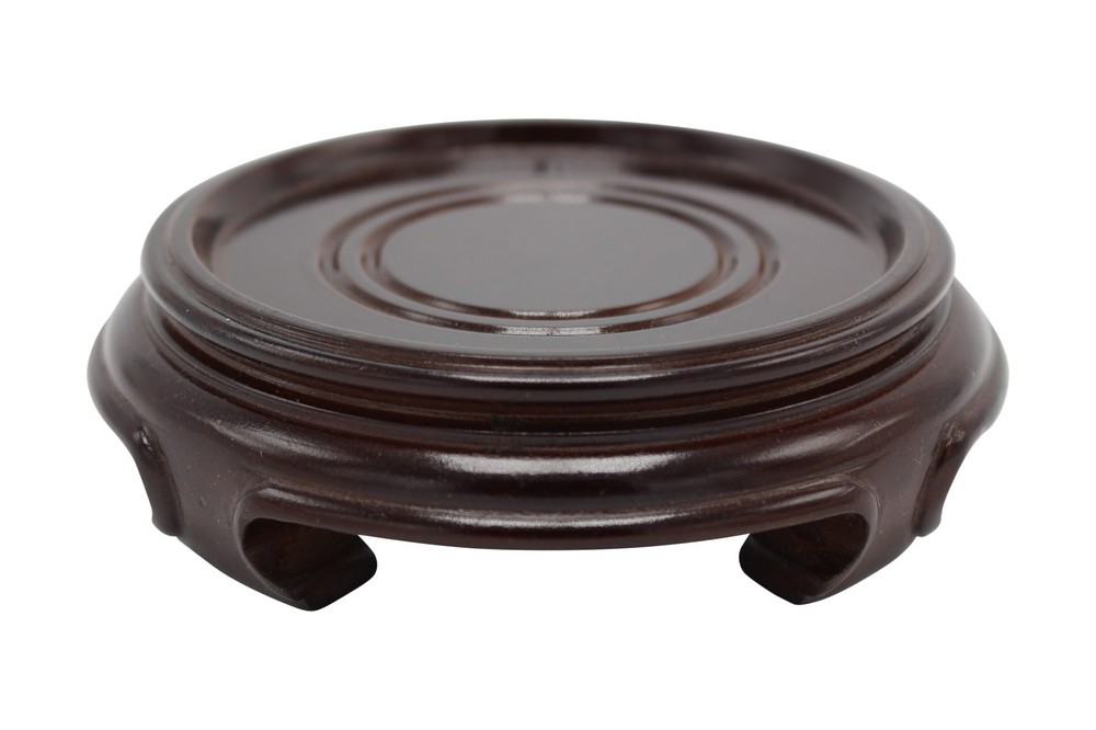 Chinese Round Wooden Stand Base Dark Brown Reddish 2″ to 8″