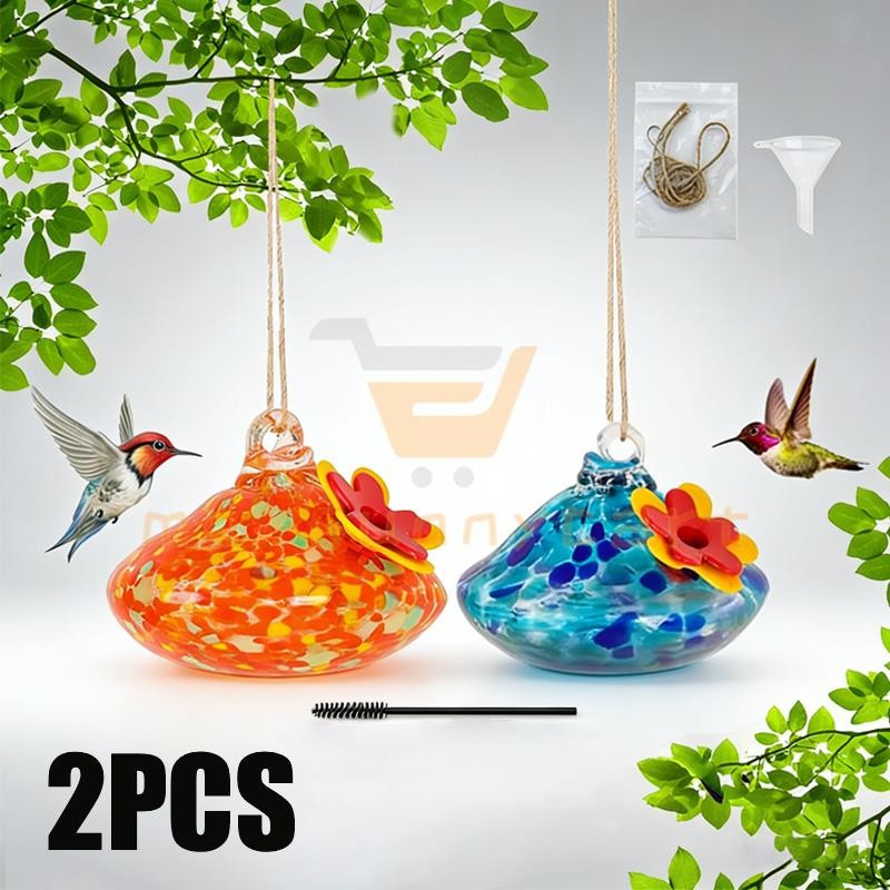 Blown Glass Hummingbird Feeder for Outdoors Hanging, Ant & Bee Resistant W