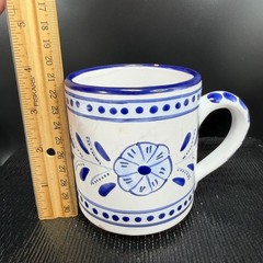Le Souk Ceramique Tunisia Blue White Hand Painted Floral Coffee Mugs Set 2 READ