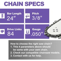 5 pack 24″ Chainsaw Chain For Husqvarna 390XP 455/460 Rancher 3/8″-.050″-84DL