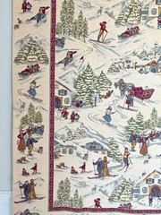 4.6ftx4.5ft French Craye Flemish ski village tapestry mural winter chalet alpin