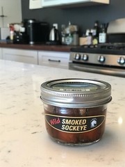 Smoked salmon wild Alaska sockeye 6.5 ounce jar packed by hand in Juneau Alaska