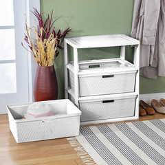 Sterilite Wide 3 Drawer Cross Weave Tower, White Plastic Storage Chest Organizer
