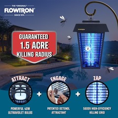Flowtron Bug Zapper, Mosquito Zapper 1.5 Acre of Coverage, 80W Bulb, 5600V Grid