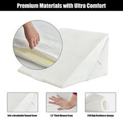 Costway Bed Wedge Pillow Adjustable Memory Foam Reading Sleep Back Support White