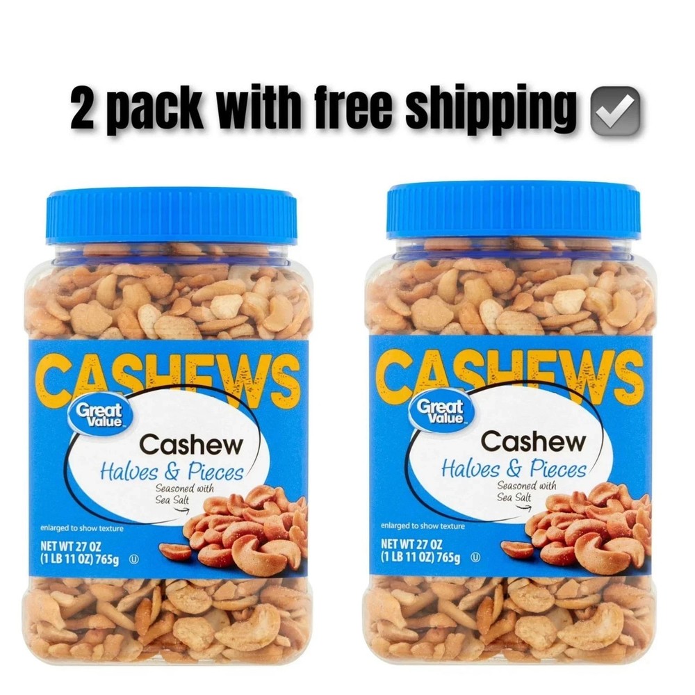 Great Value Cashew Halves & Pieces, 27 oz (PACK OF 2) Free Shipping