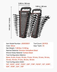 VEVOR Combination Wrench Set Ratcheting Wrench Set 26-Piece SAE Metric Repairs