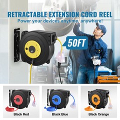 VEVOR Retractable Extension Cord Reel Power Cord Reel 50FT 14AWG/3C SJTOW