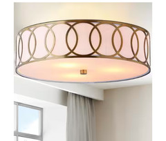 JONATHAN Y Aubrey 3-Light 15.5 in. Brass Gold Metal Flush Mount