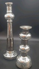 Pottery Barn Set Of 2 Madeline Candlestick Holders Mercury Glass Iron Silver