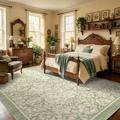 Sage Green Floral 5X7 Rug Washable Vintage Boho Rugs for Living Room Non-Slip Fl