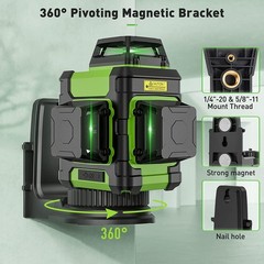 Huepar 3×360° Rechargeable Cross Line Self Leveling Lazer Level for Construction