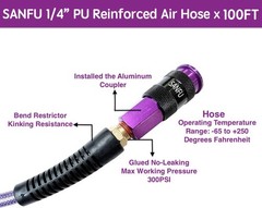 Polyurethane(PU) Air Hose 1/4-Inch x 100ft Reinforced, lightweight Anti-low t…