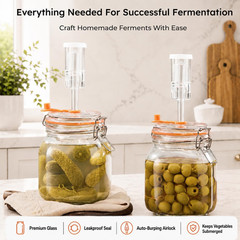 Square Fermentation Jar, 1 Liters Glass Fermenting Jar for Making Sauerkraut, Ki
