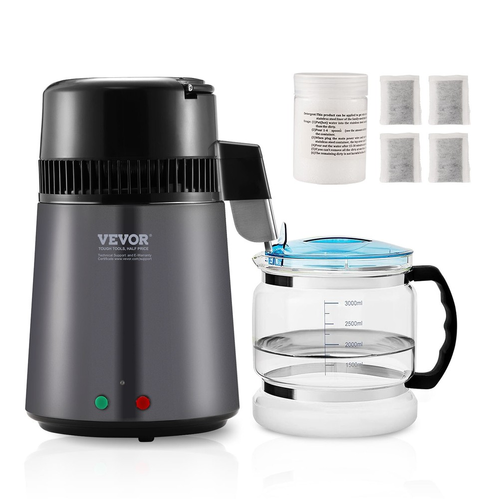 VEVOR Water Distiller 4L Water Purifier Countertop Stainless Steel Interior 750W