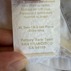 PBT Pottery Barn Teen Twin XL Sheet Set Flat Fitted Pillowcase White Gray Trim