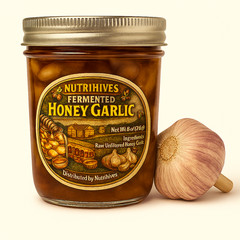 Fermented Honey Garlic 8 oz jar, Made in USA, Raw Unfiltered Honey, Garlic