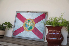 Florida State Flag Metal Sign Framed on Rustic Wood, Americana, Rustic Décor